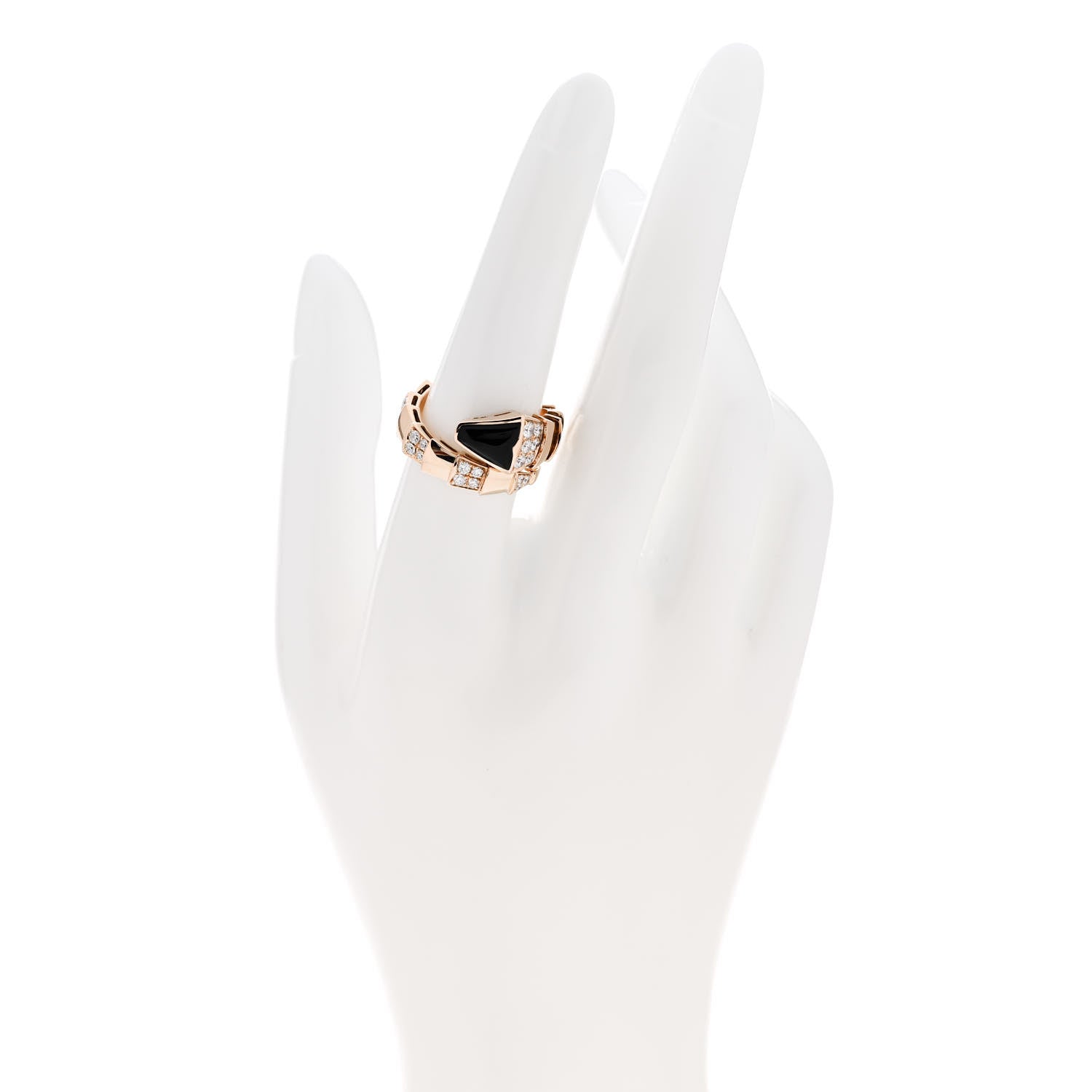Bulgari 18K Rose Gold Diamond Onyx Serpenti Viper Ring L 2 of 5