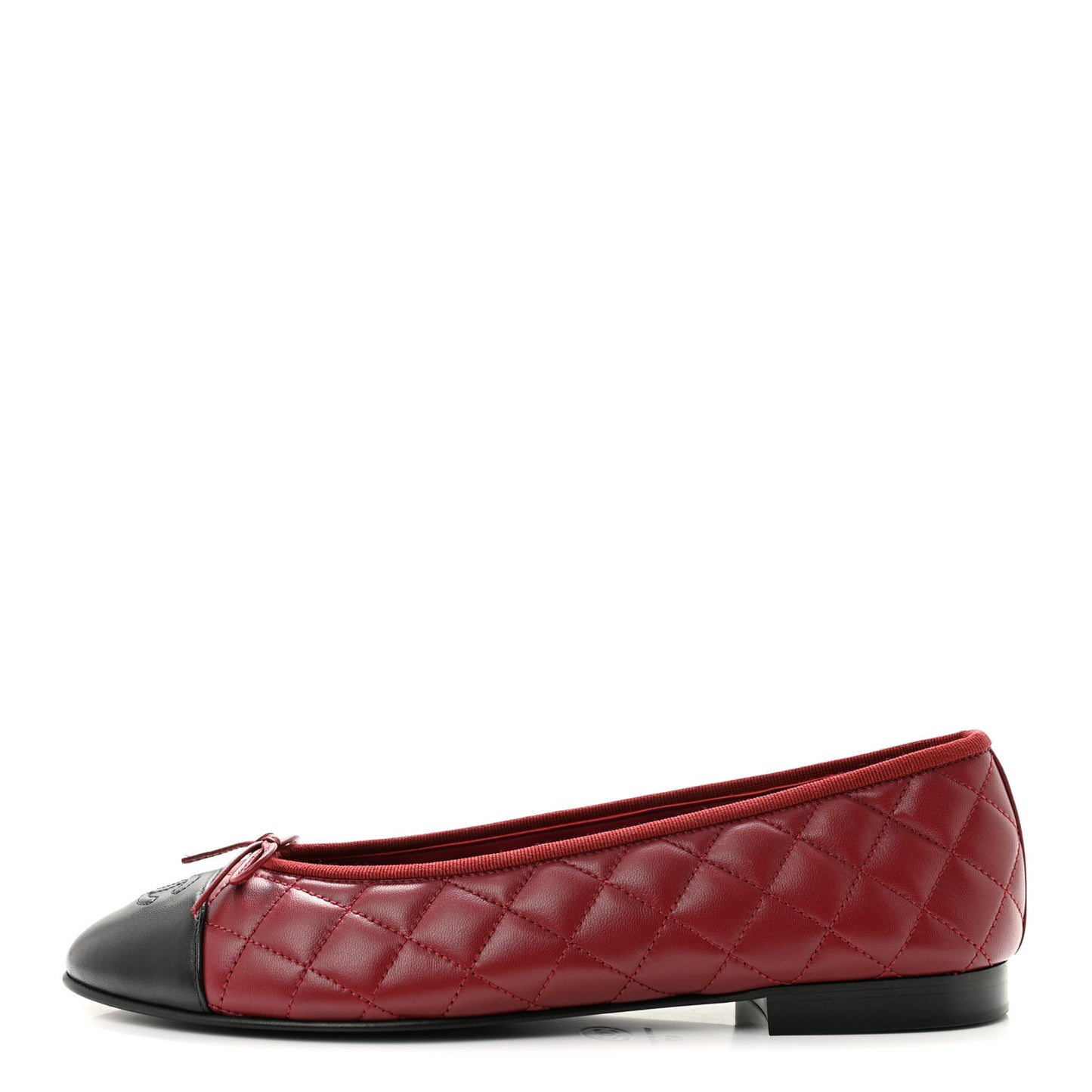 Lambskin Quilted CC Cap Toe Ballerina Flats 42 Burgundy Black
