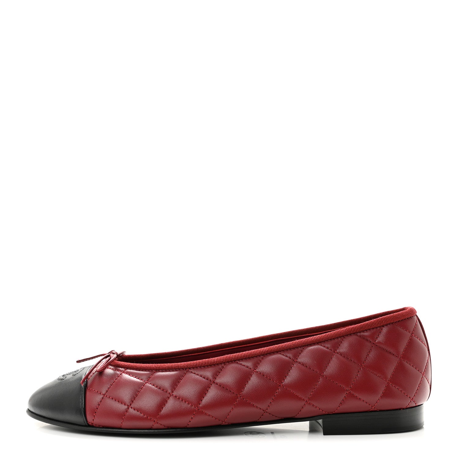 Chanel Lambskin Quilted CC Cap Toe Ballerina Flats 42 Burgundy Black 1 of 10
