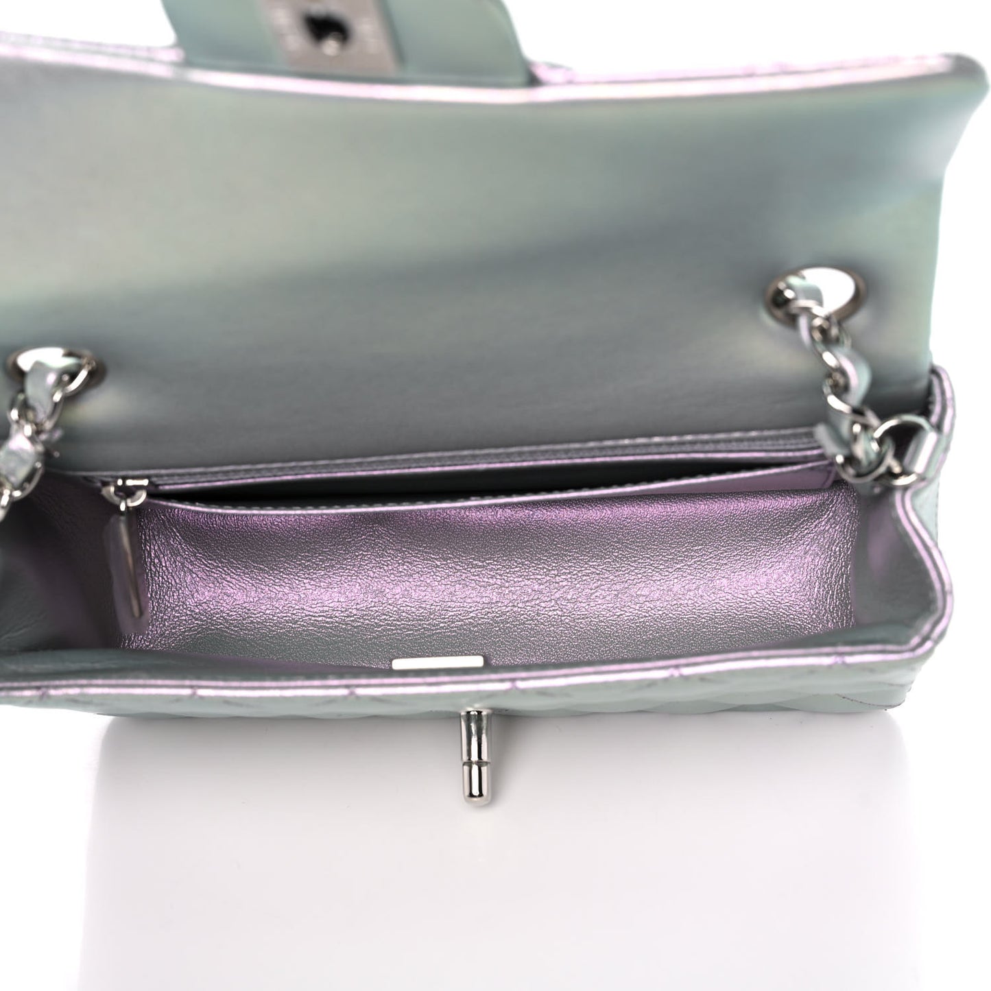 Iridescent Calfskin Quilted Mini Rectangular Flap Light Purple