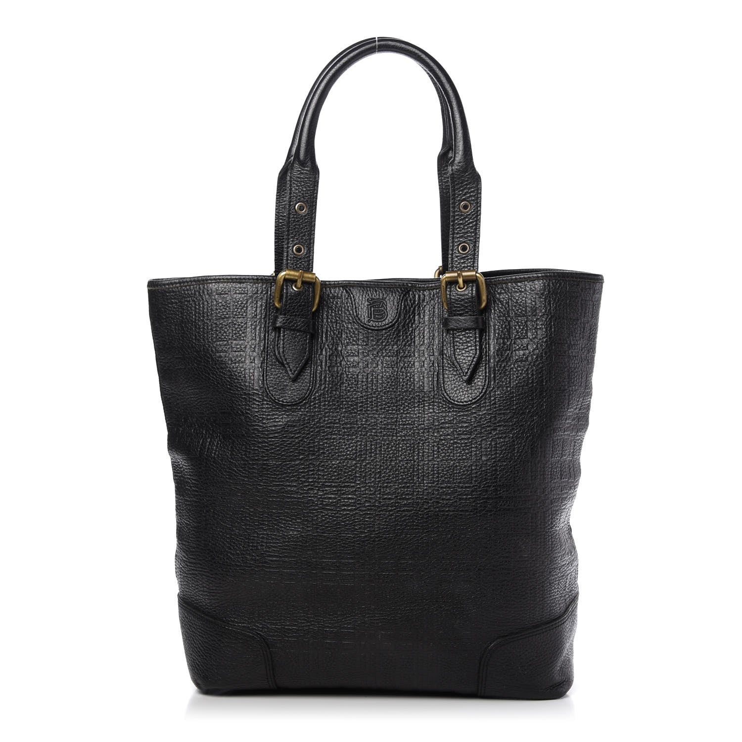 Burberry Signature Grain Calfskin Check Embossed Tote Black 1 of 12