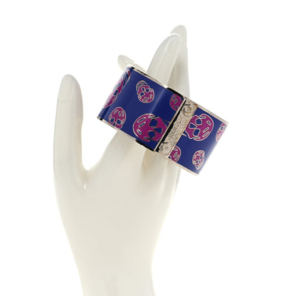 Alexander McQueen Enamel Skull Wide Bangle Bracelet Blue Pink 2 of 8