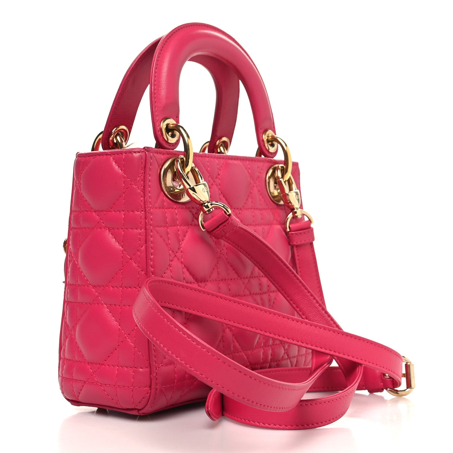 Christian Dior Lambskin Cannage Mini Lady Dior Fuchsia 3 of 12