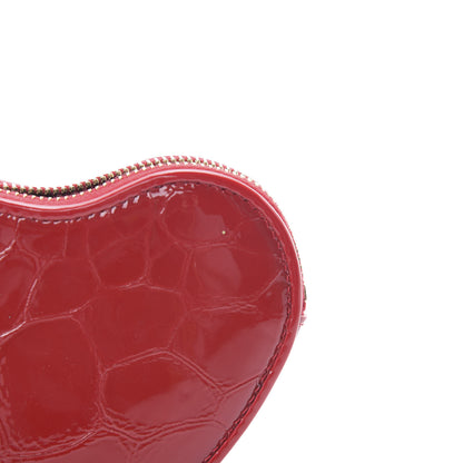Saint Laurent Patent Crocodile Embossed Monogram Heart Key Pouch Rouge Eros 8 of 9