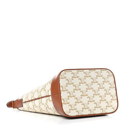 Celine Triomphe Canvas Calfskin Small Bucket Bag White 4 of 11
