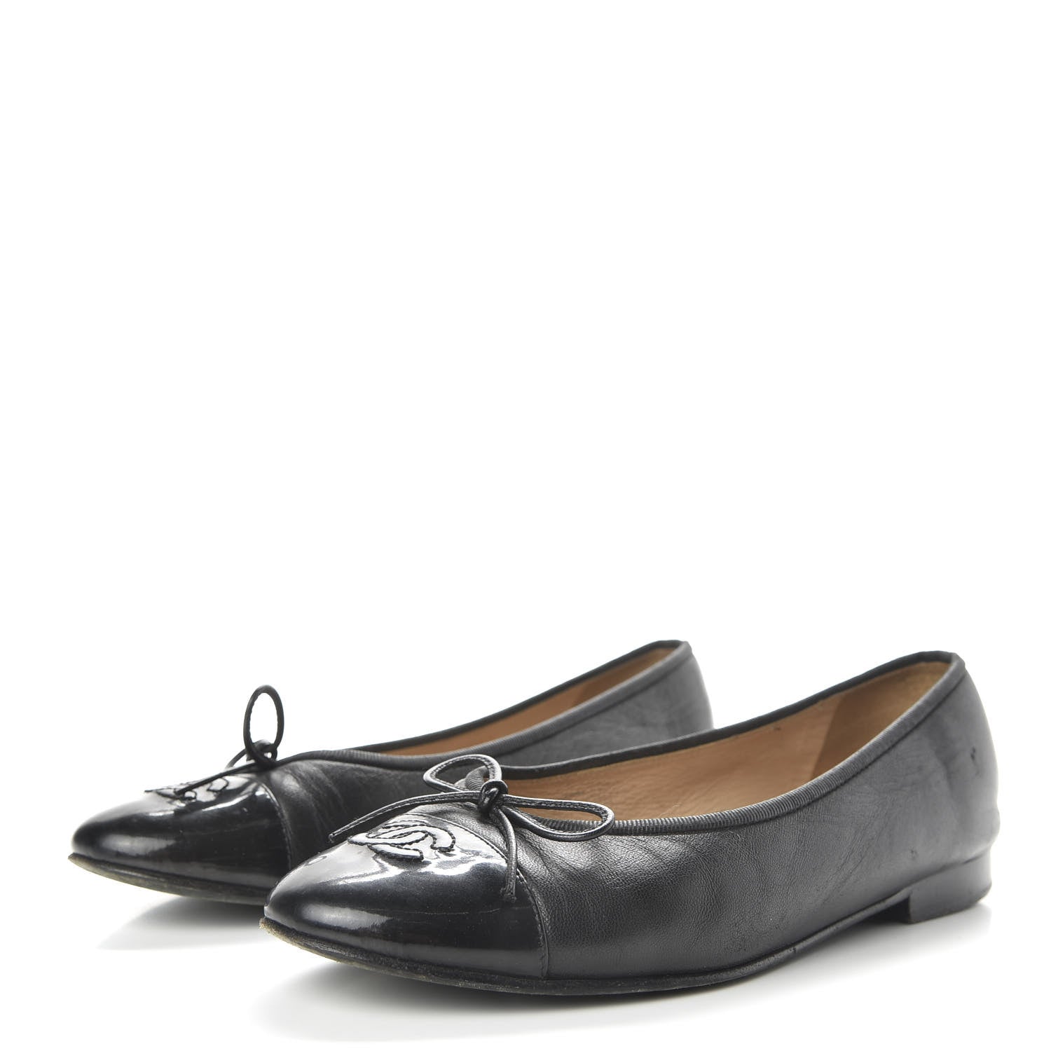 Chanel Lambskin Patent Cap Toe Ballerina Flats 37.5 Black 3 of 11