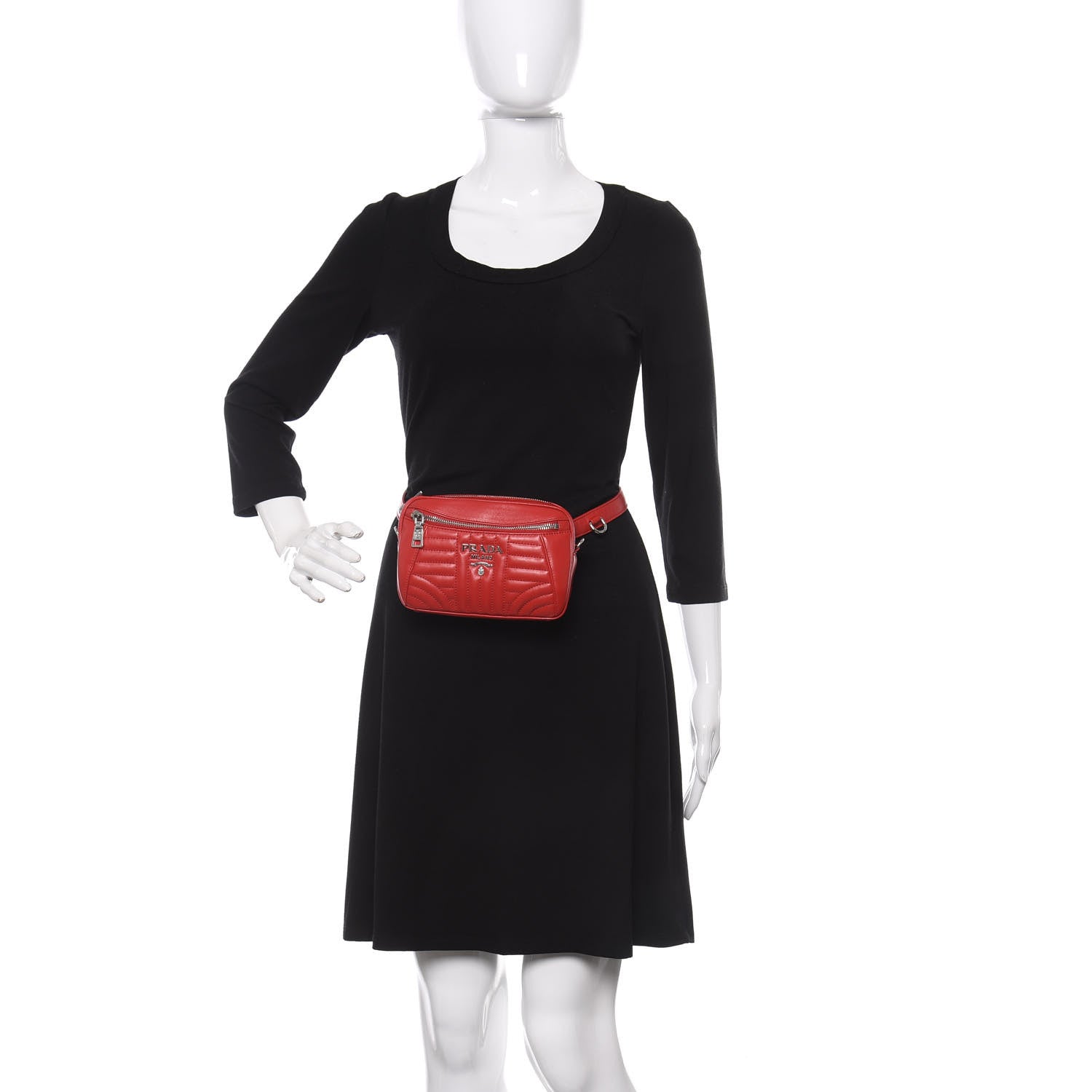 Prada Soft Calfskin Impunture Diagramme Belt Bag Rosso 2 of 10
