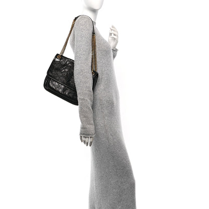 Saint Laurent Crinkled Calfskin Matelasse Monogram Medium Niki Chain Satchel Black 2 of 10
