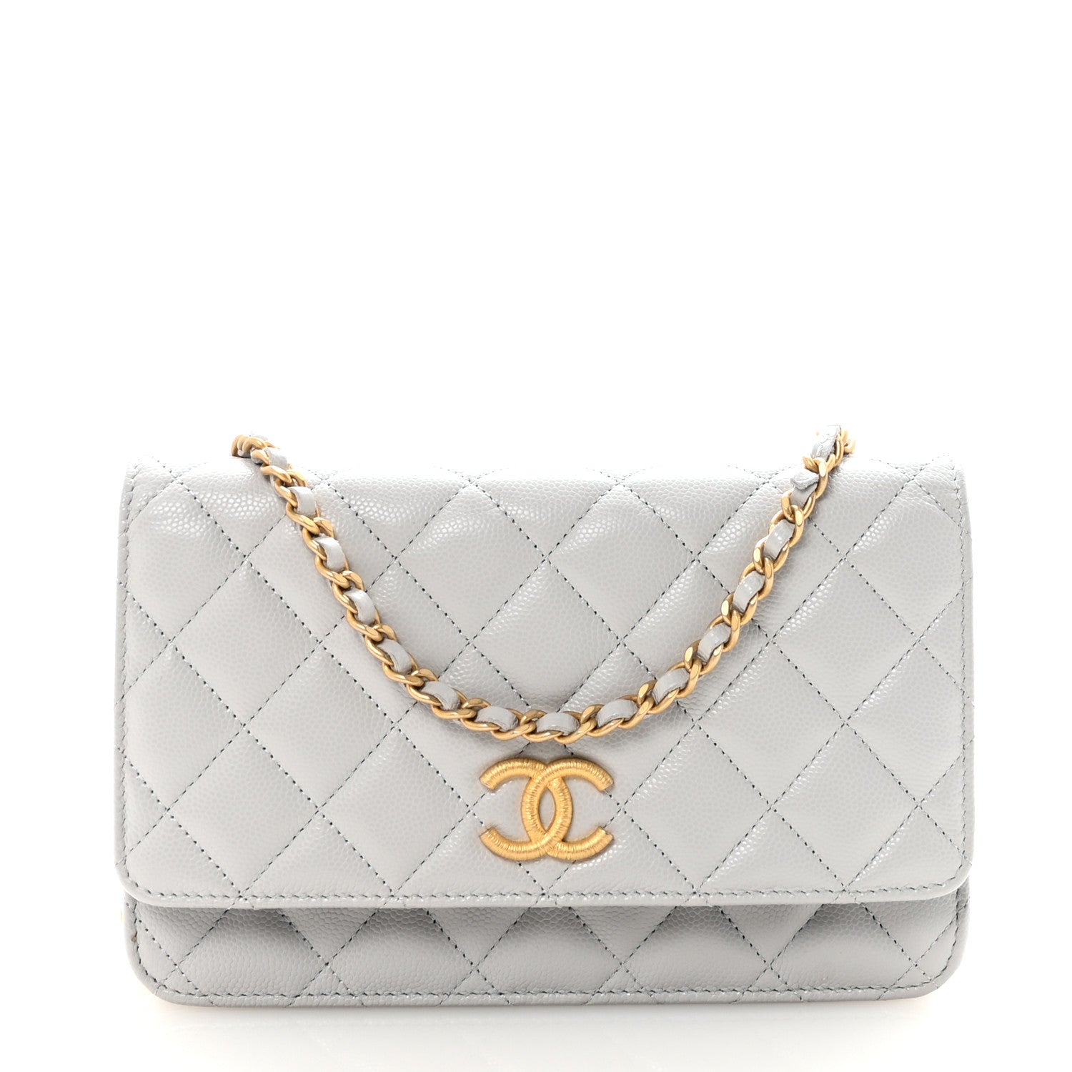Chanel Caviar Quilted Textured CC Wallet on Chain WOC Grey 1 of 12