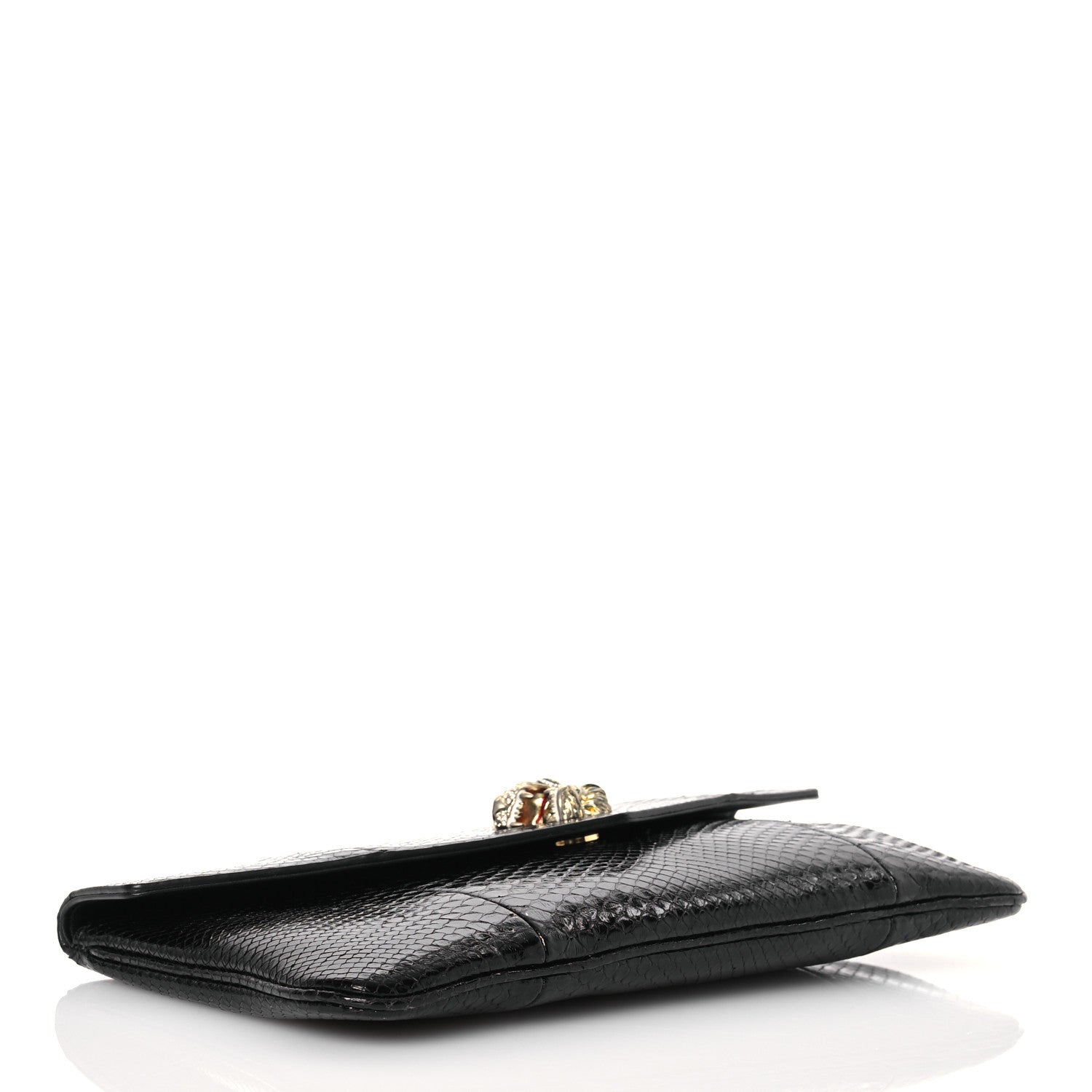 Gucci Snakeskin Rajah Broadway Envelope Clutch Black 4 of 11