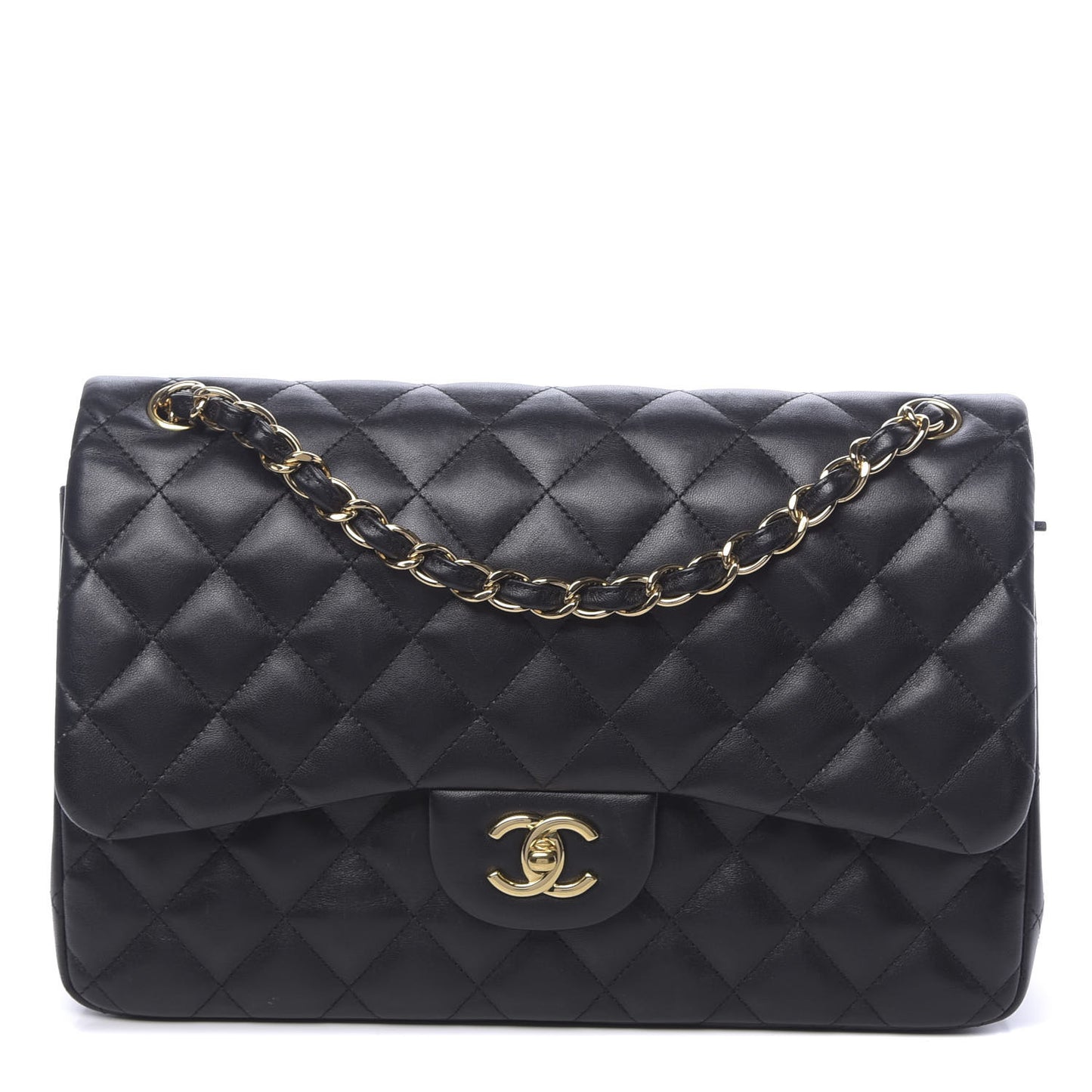 Lambskin Quilted Jumbo Double Flap Black