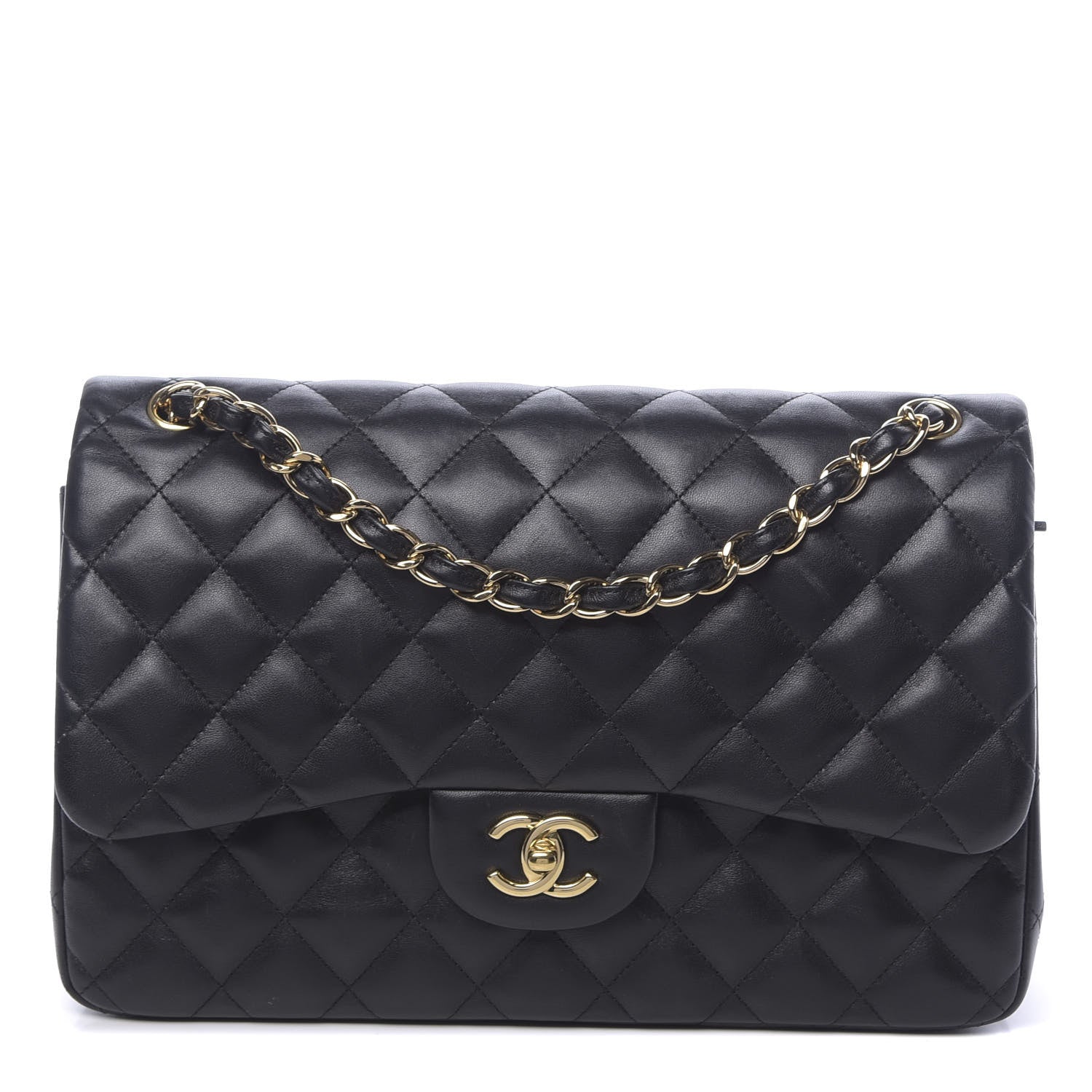 Chanel Lambskin Quilted Jumbo Double Flap Black 1 of 14