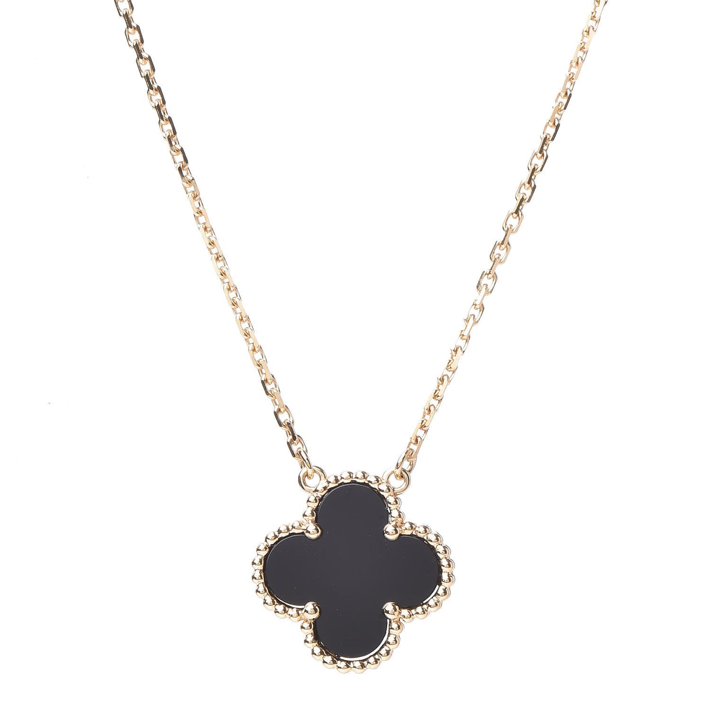 18K Yellow Gold Black Onyx Vintage Alhambra Pendant Necklace