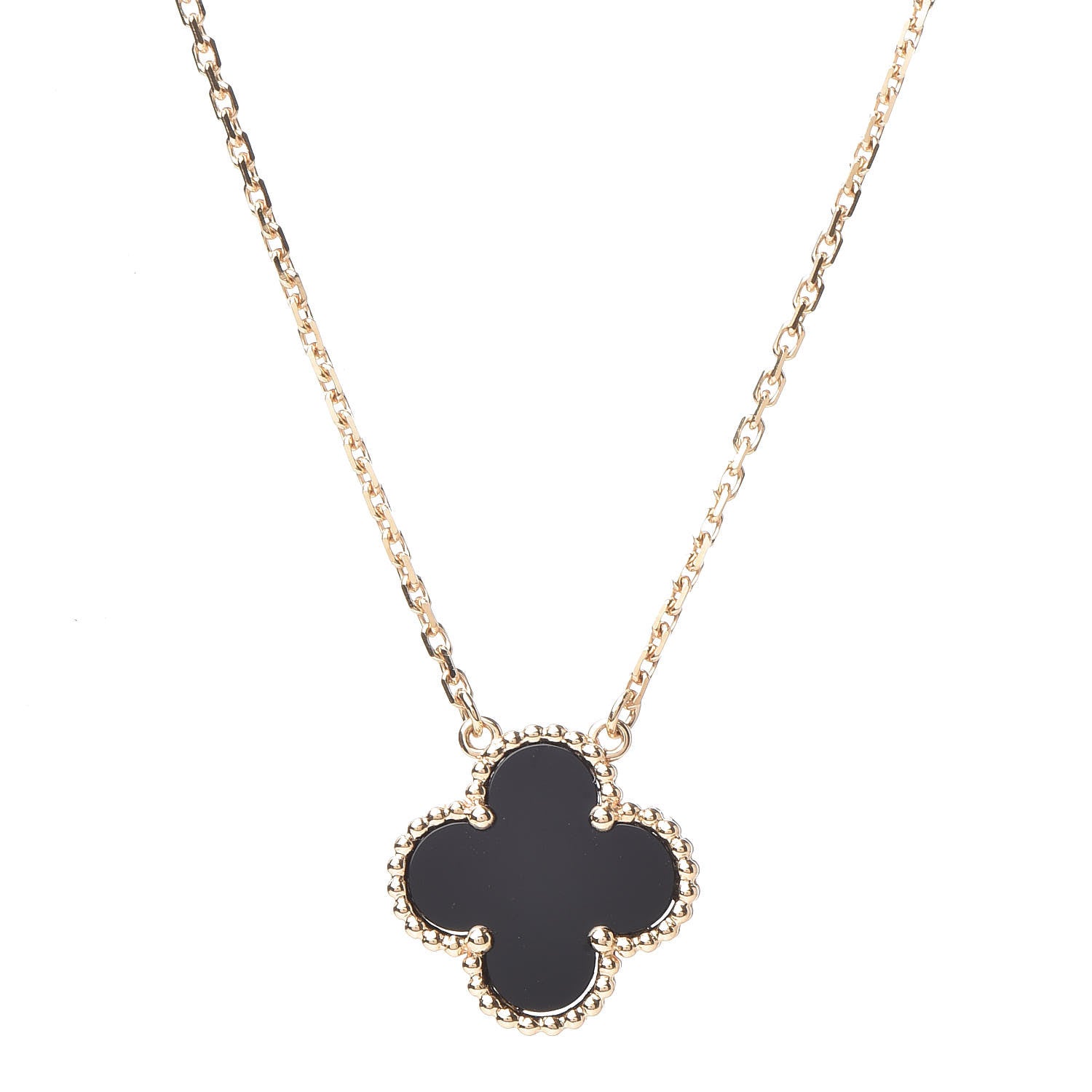 Van Cleef & Arpels 18K Yellow Gold Black Onyx Vintage Alhambra Pendant Necklace 4 of 8