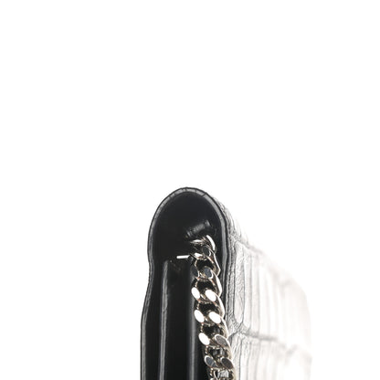 Saint Laurent Calfskin Crocodile Embossed Monogram Chain Wallet Black 13 of 14