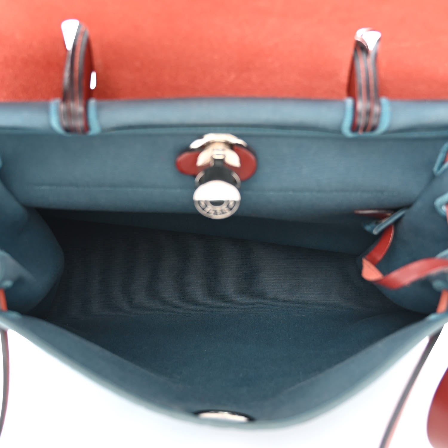 Hermes Vache Hunter Toile Militaire Herbag Zip 31 PM Bleu Agate Rouge H 6 of 15