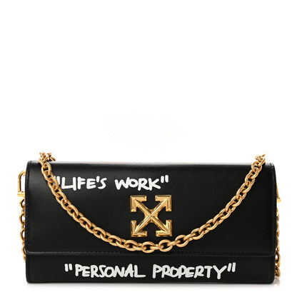 Off-White Calfskin Jitney Logo Flap Wallet On Chain Black 1 of 9
