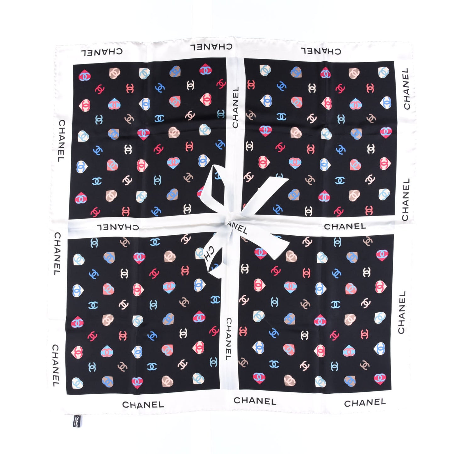 Silk Heart CC Square Scarf Black Multicolor