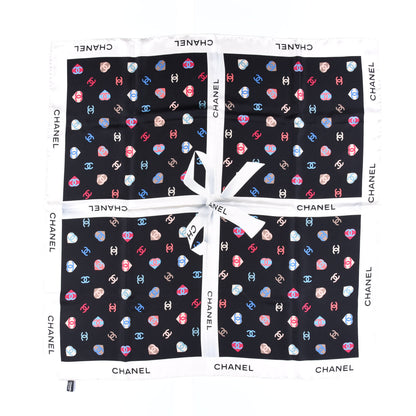 Chanel Silk Heart CC Square Scarf Black Multicolor 1 of 3
