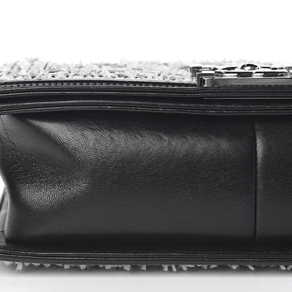Chanel Calfskin Tweed Sequin Stitched Medium Boy Flap Black White 10 of 17