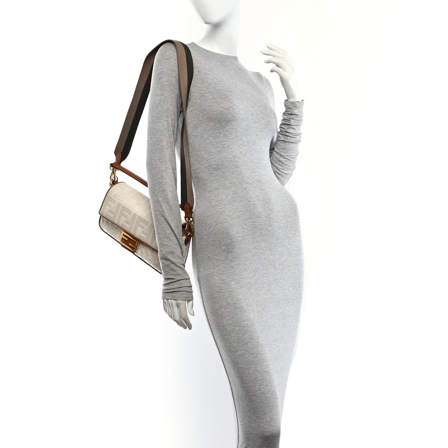Canvas Vitello King Bi-Color Strap FF Embroidered Baguette Grezzo Brandy Cuoio