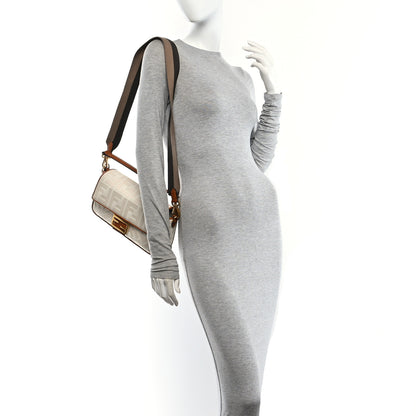 Fendi Canvas Vitello King Bi-Color Strap FF Embroidered Baguette Grezzo Brandy Cuoio 2 of 9