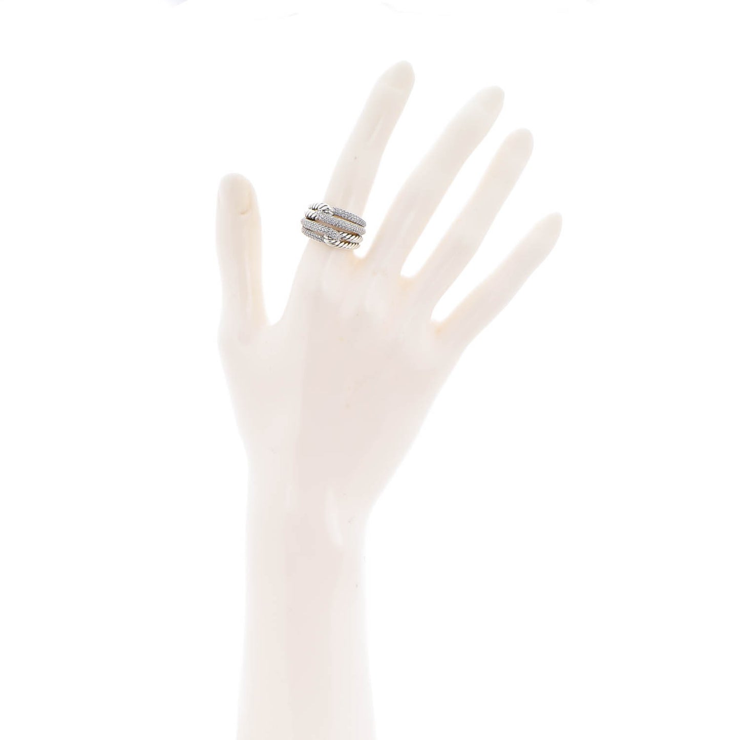 Sterling Silver Pave Diamond 13mm Labyrinth Double Loop Ring 49 5