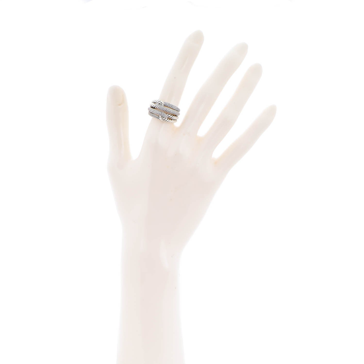 David Yurman Sterling Silver Pave Diamond 13mm Labyrinth Double Loop Ring 49 5 2 of 5