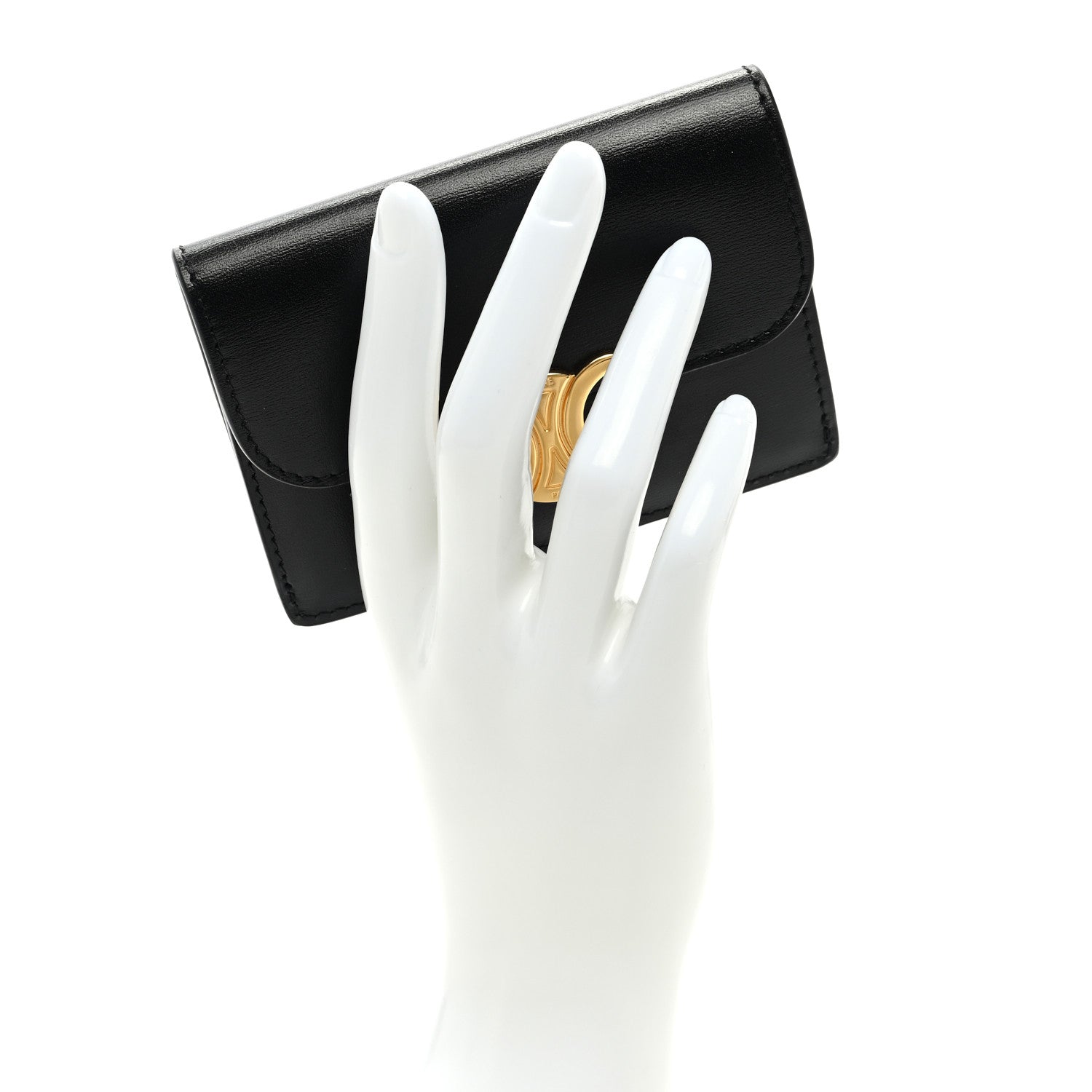 Celine Shiny Calfskin Triomphe Flap Card Holder Black 2 of 6