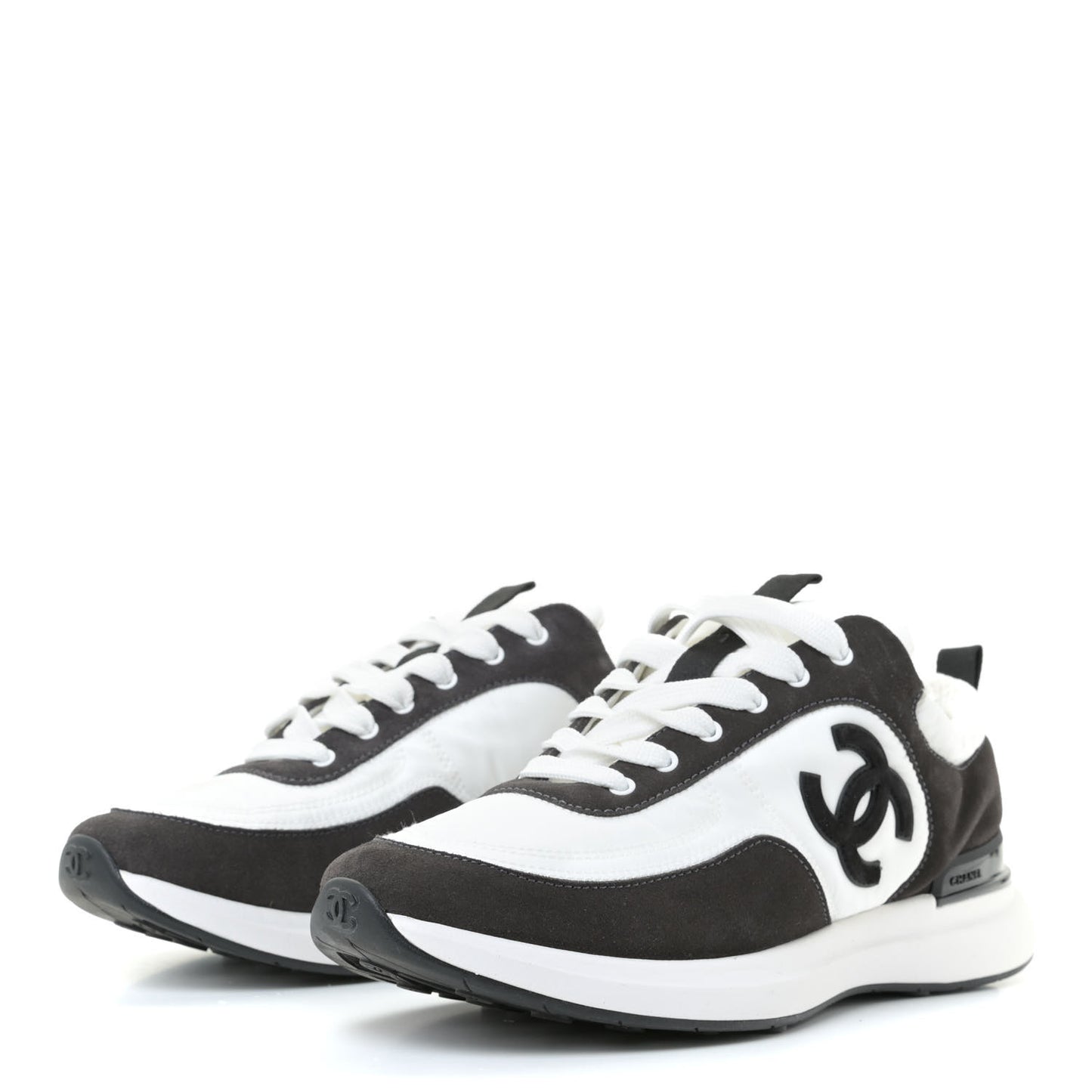 Nylon Calfskin Suede Womens CC Sneakers 39.5 White Black