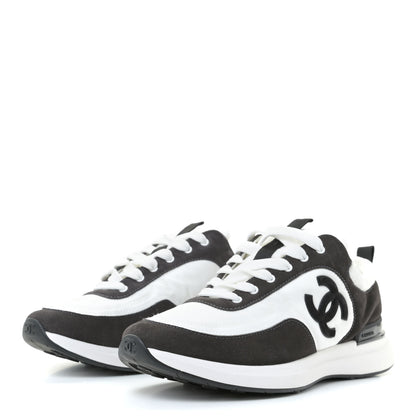 Chanel Nylon Calfskin Suede Womens CC Sneakers 39.5 White Black 3 of 12