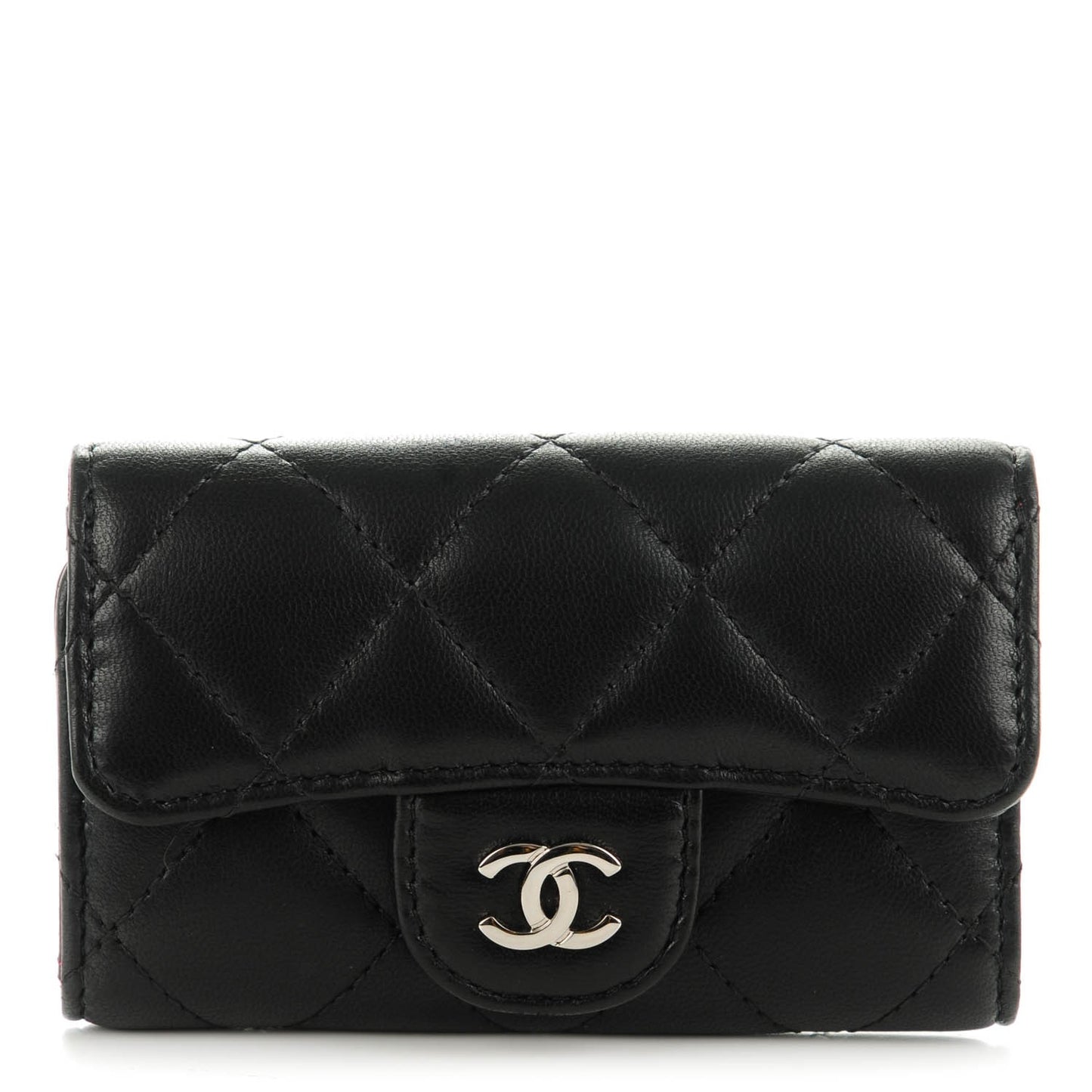 Lambskin Quilted 6 Key Holder Black