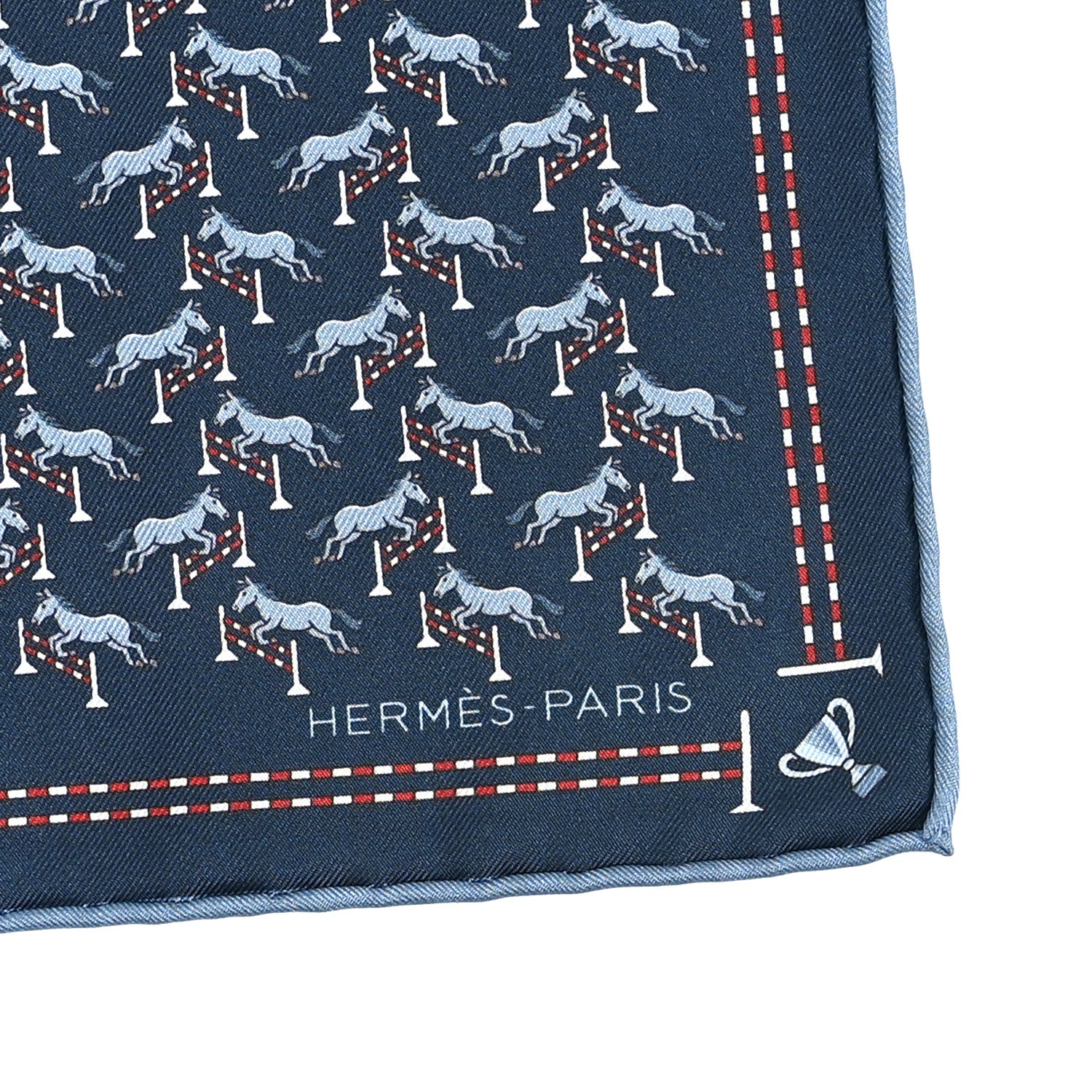 Hermes Silk Imprime Free Jump Pocket Square 45  Marine Bleu Moyen Rouge 2 of 4