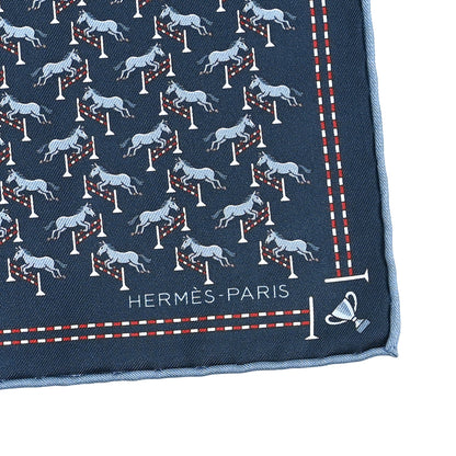Hermes Silk Imprime Free Jump Pocket Square 45  Marine Bleu Moyen Rouge 2 of 4