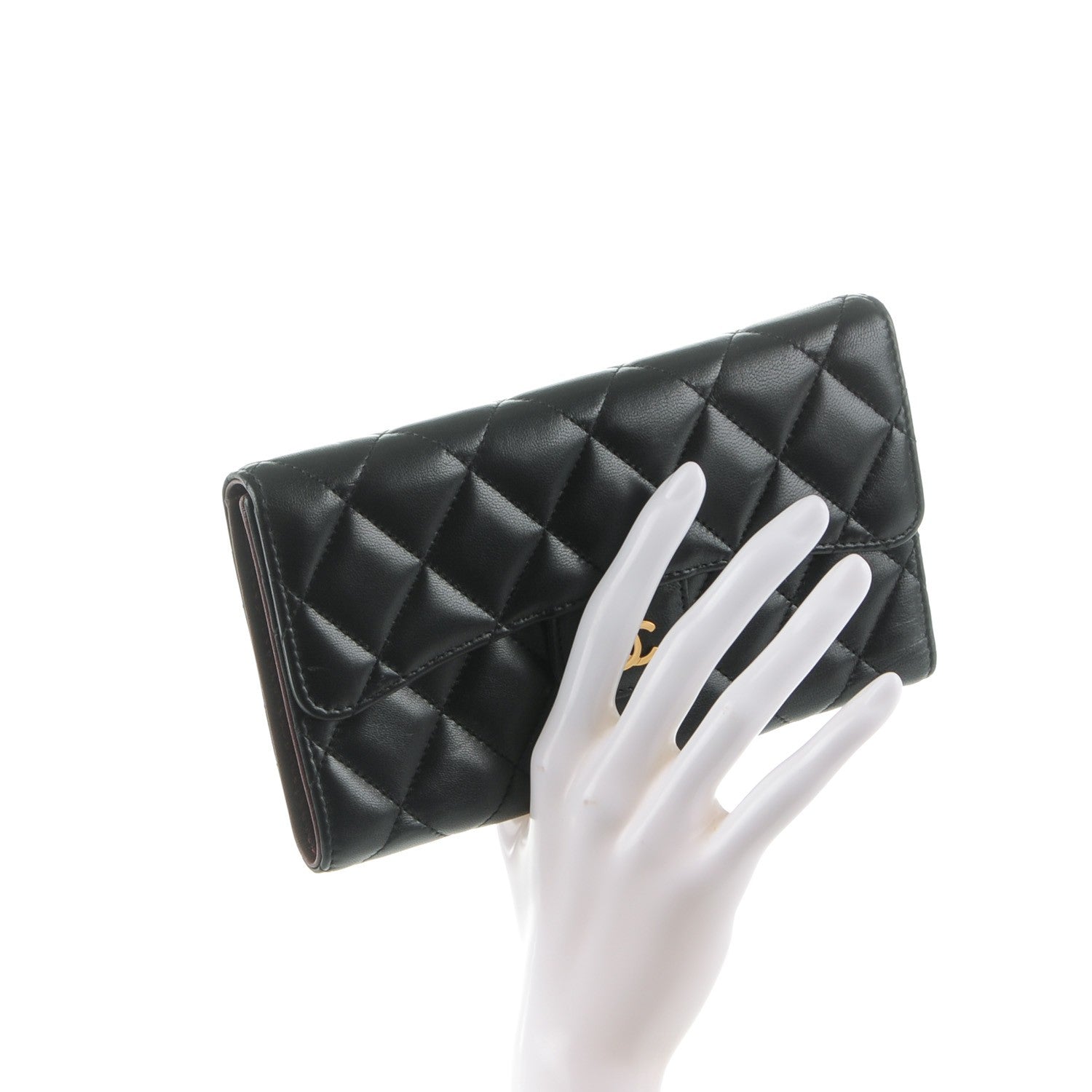 Chanel Lambskin Quilted Large Flap Wallet Black 2 of 8