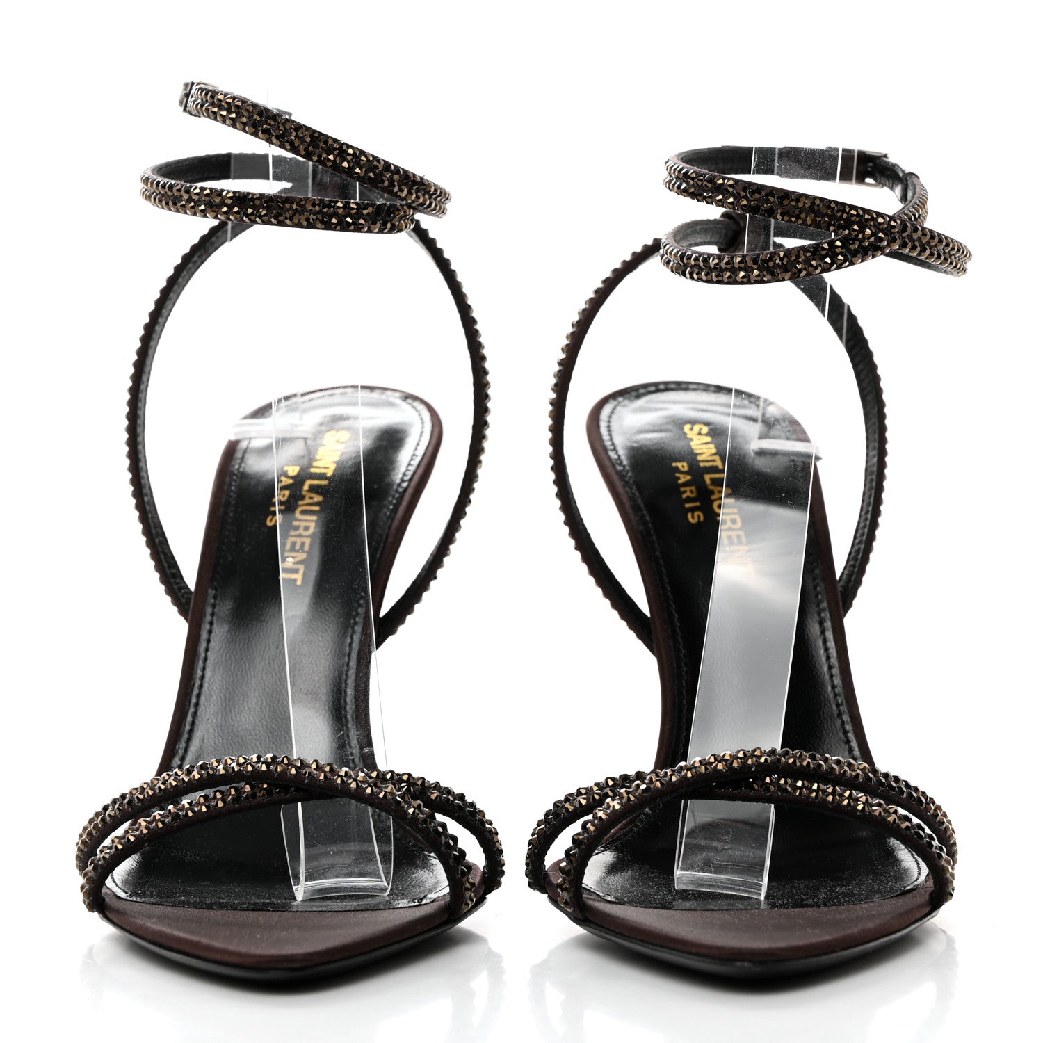 Saint Laurent Satin Crystal Ava 105 Sandals 36.5 Amaranth 2 of 7
