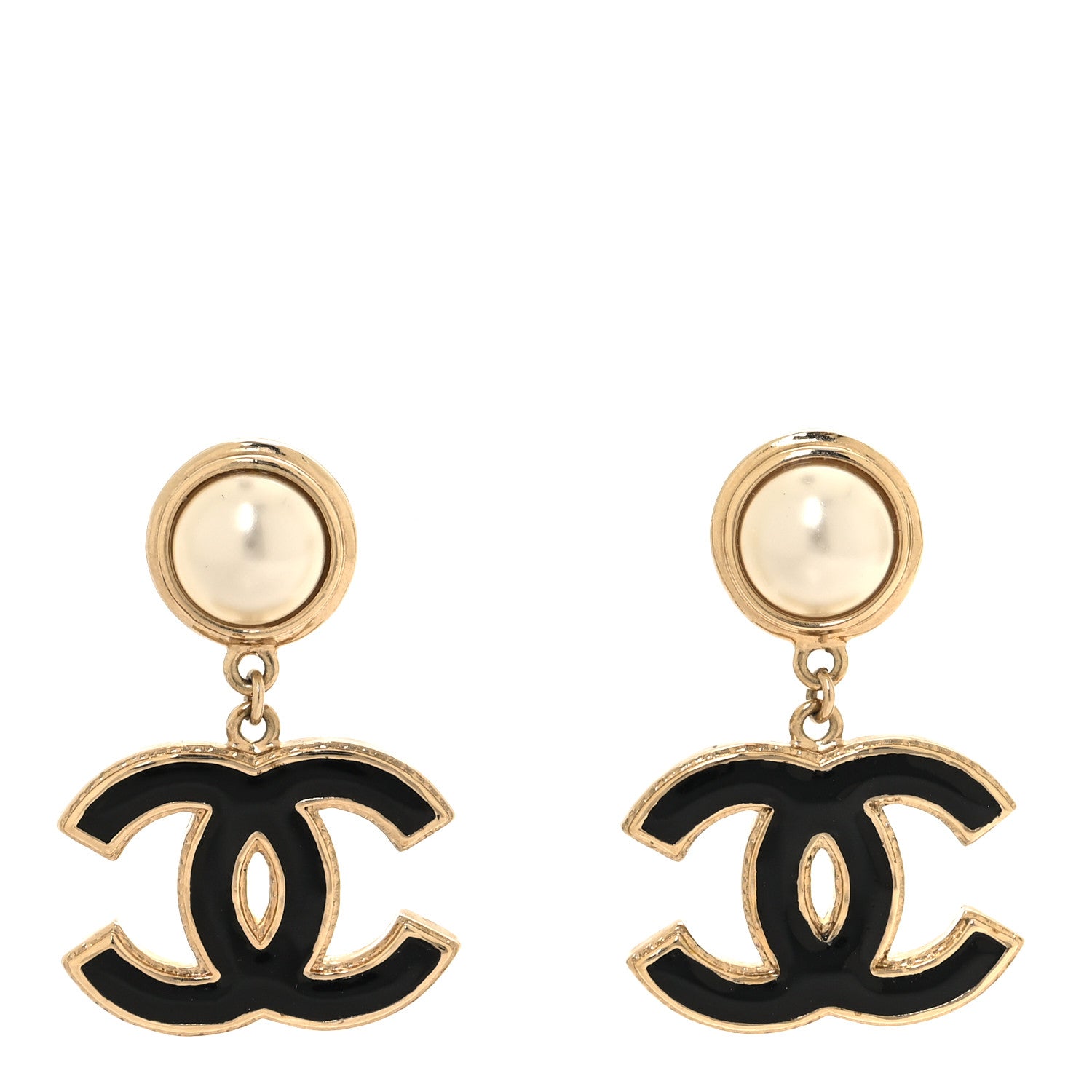 Chanel Pearl Enamel CC Drop Earrings Black 1 of 5