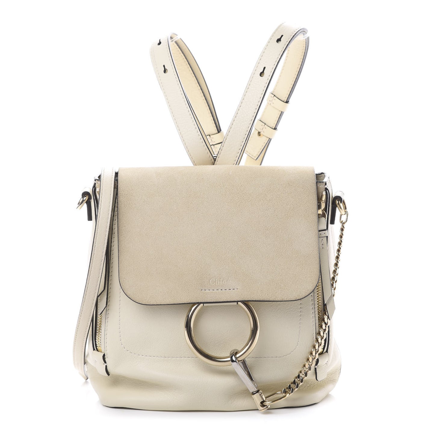 Suede Calfskin Small Faye Backpack Off White
