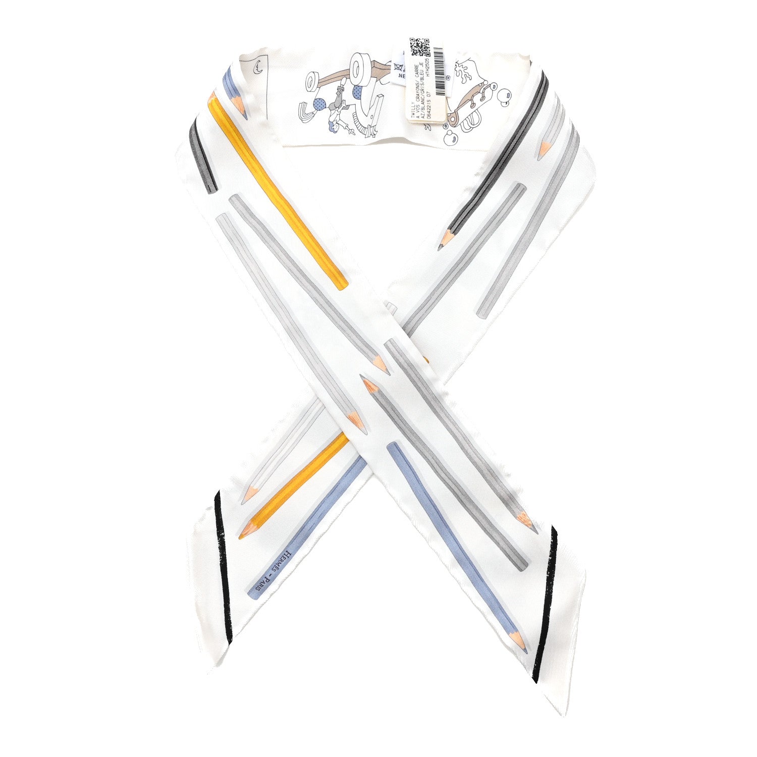 Hermes Silk A Vos Crayons Twilly White Gris Bleu Jean 1817614