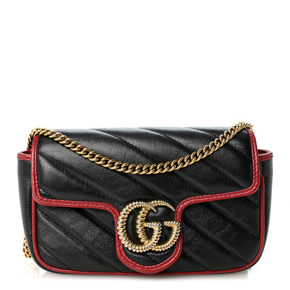 Gucci Vintage Effect Calfskin Matelasse Diagonal Super Mini Torchon GG Marmont Shoulder Bag Black Romantic Cherry 1 of 10