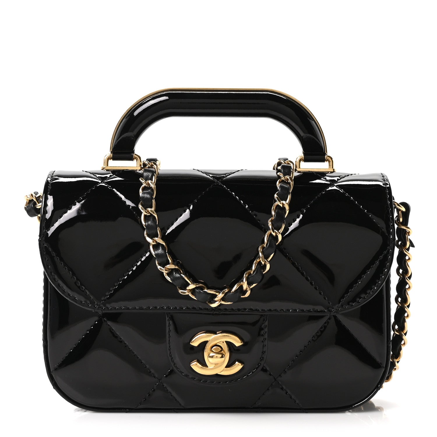 Chanel Metallic Mirror Calfskin Mini Top Handle Clutch With Chain  Black 1 of 19