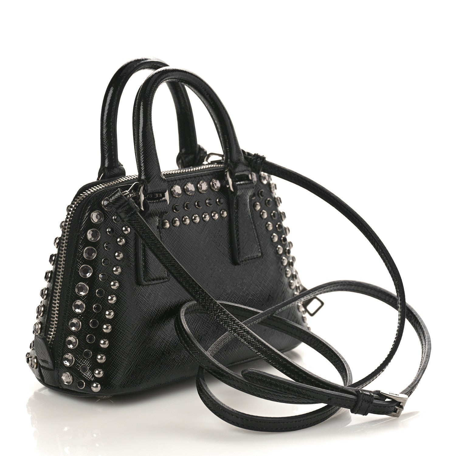 Prada Saffiano Vernice Crystal Studded Mini Promenade Tote Black 2 of 9