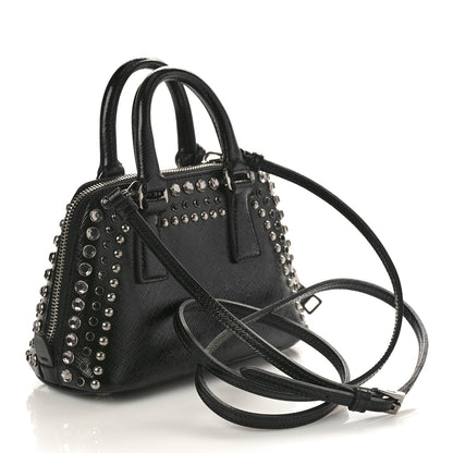 Prada Saffiano Vernice Crystal Studded Mini Promenade Tote Black 2 of 9