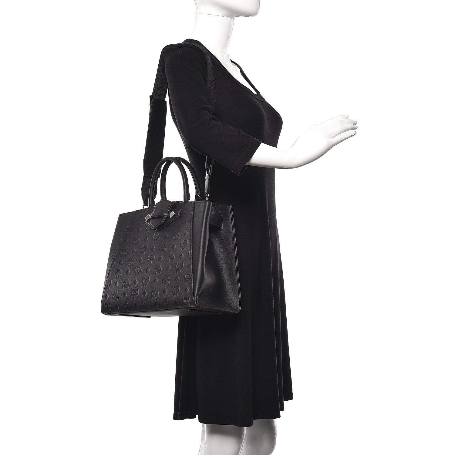MCM Calfskin Ottomar Monogram Medium Essential Tote Black 3 of 11