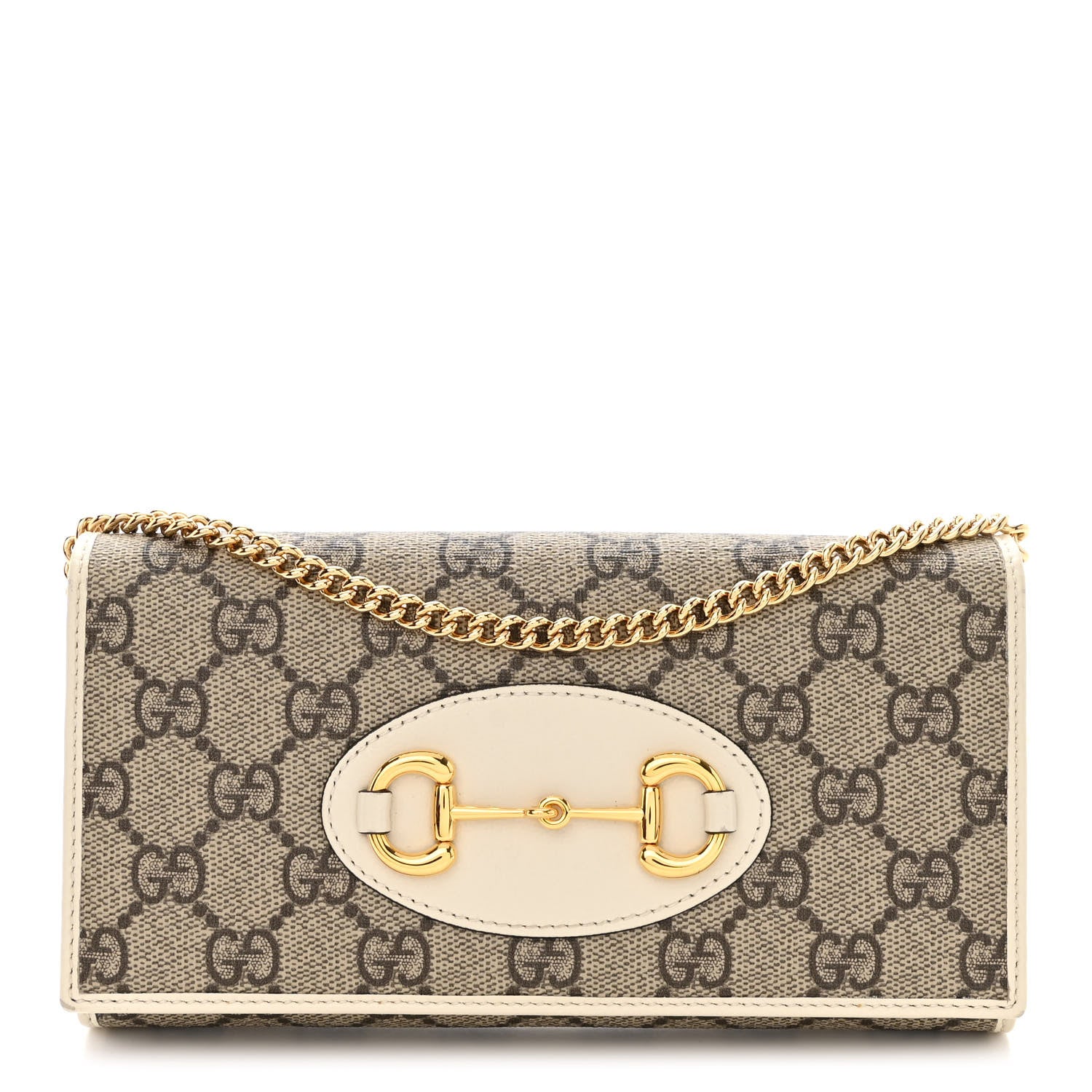 Gucci GG Supreme Monogram Azalea Calfskin Horsebit 1955 Wallet On Chain Beige Ebony Mystic White 1 of 11