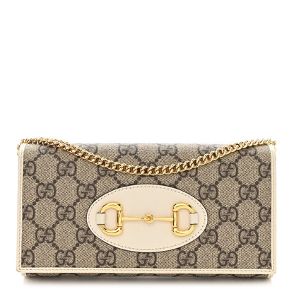 Gucci GG Supreme Monogram Azalea Calfskin Horsebit 1955 Wallet On Chain Beige Ebony Mystic White 1 of 11