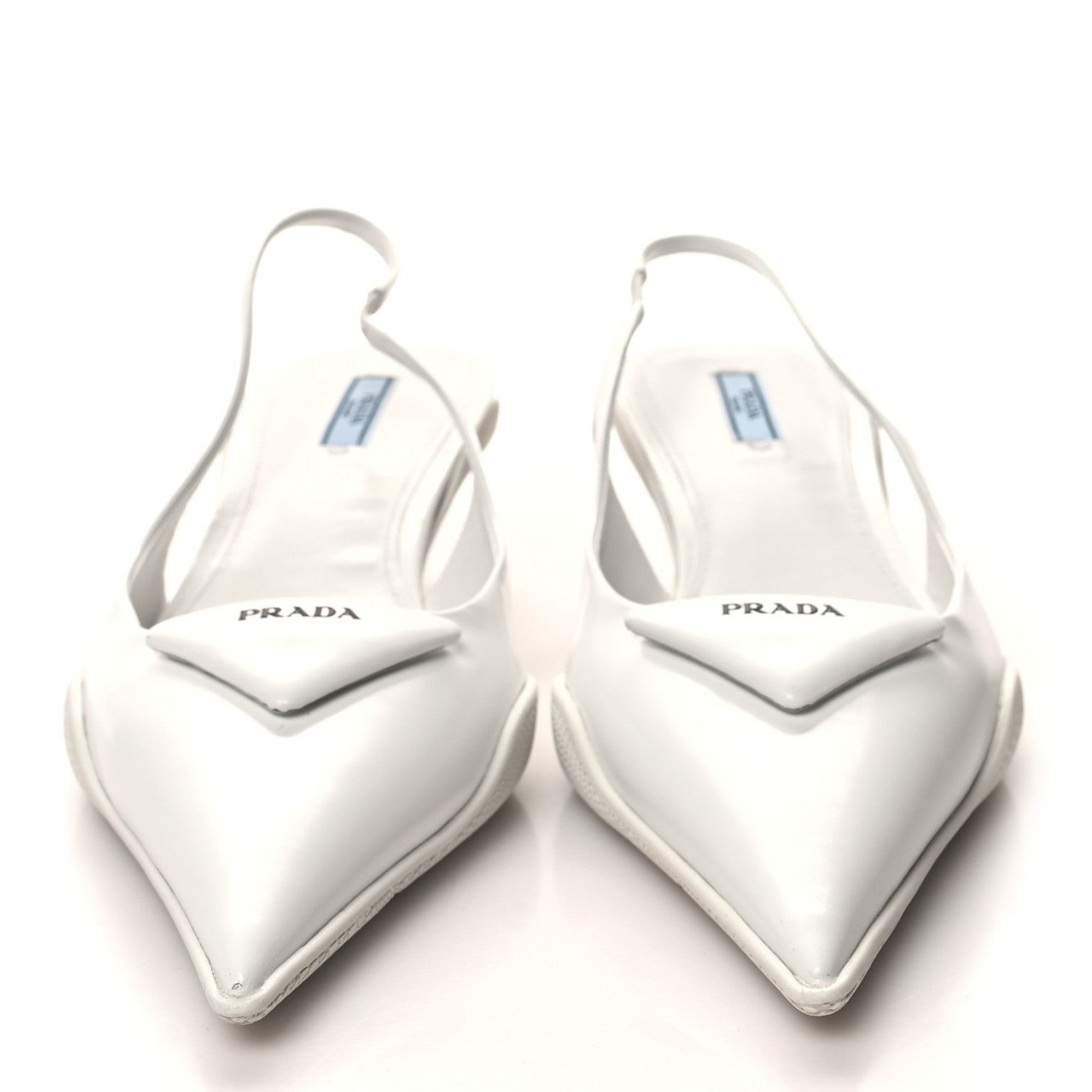 Prada Spazzolato Triangle Logo Pointed Toe 45mm Slingback Pumps 40.5 White 2 of 9