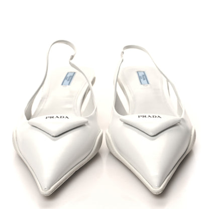 Prada Spazzolato Triangle Logo Pointed Toe 45mm Slingback Pumps 40.5 White 2 of 9