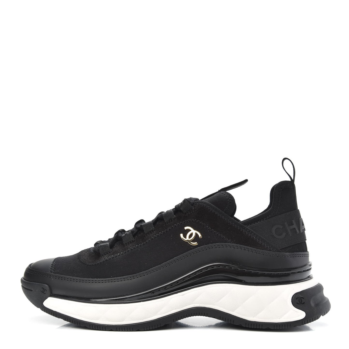 Velvet Calfskin Mixed Fibers CC Sneakers 37.5 Black