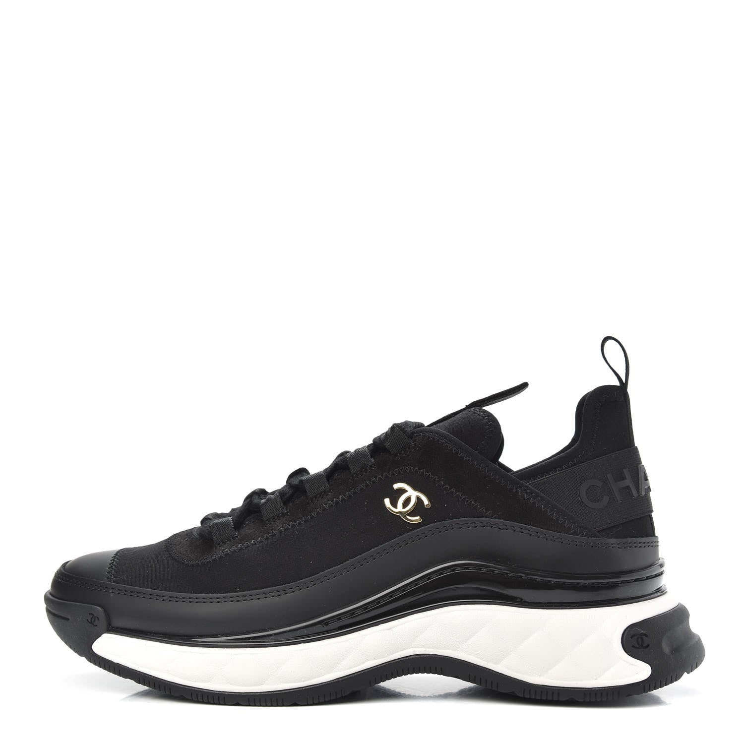 Chanel Velvet Calfskin Mixed Fibers CC Sneakers 37.5 Black 1 of 8